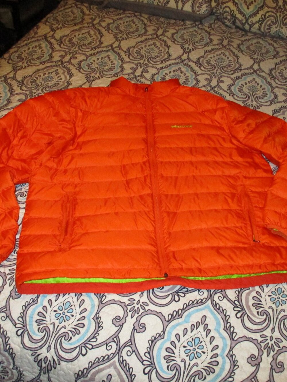 Marmot Men’s Orange 700 Fill Down Puffer Jacket Coat Full Zip Long Sleeve XXL